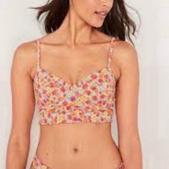 Old Navy Pique Underwire Longline Bikini Swim Top in Pink Floral Print - Picture 2 of 8